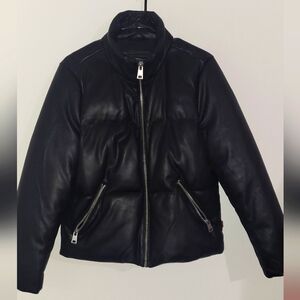 Black Puffer Jacket with Zipper Details